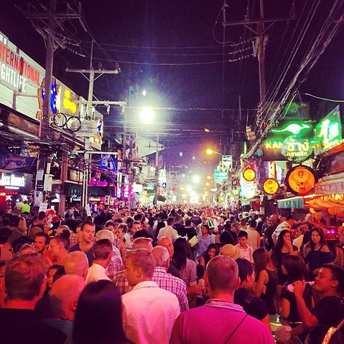 Crowds filling Bangla Road in Patong, Phuket, on a busy night