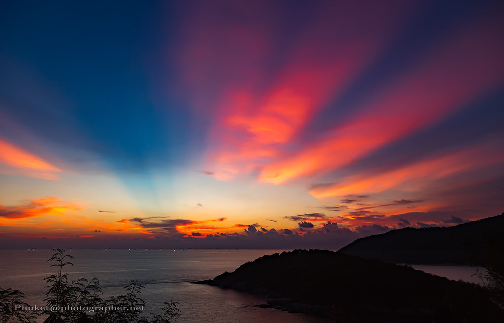 Vivid sunset colours over the sea at Promthep Cape, Phuket