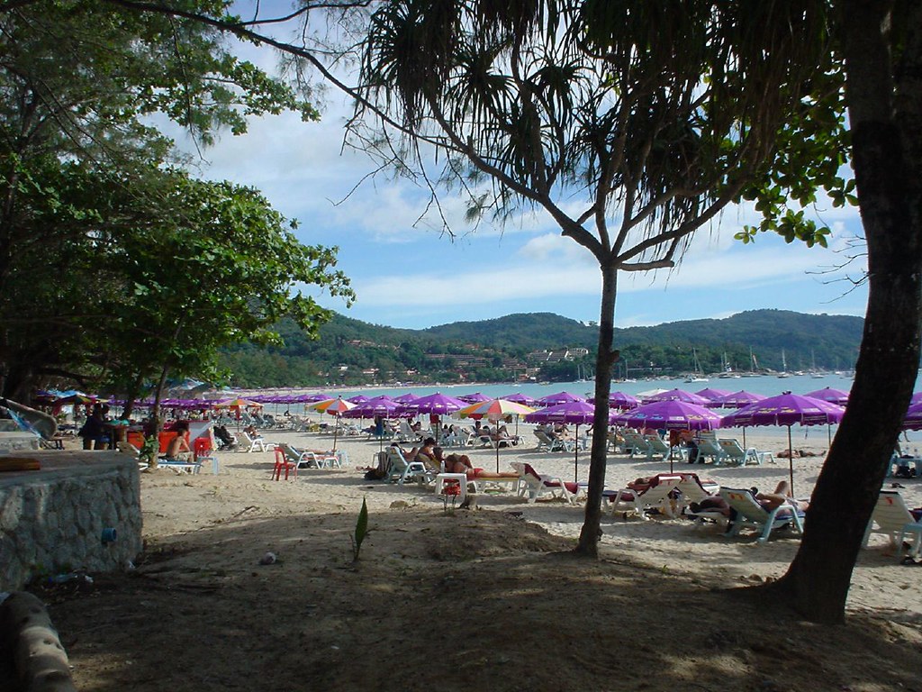 Sun loungers and umbrellas on Kata Beach, Phuket